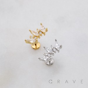 MARQUISE CZ FAN CROWN THREADLESS (PUSH IN) 316L SURGICAL STEEL LABRET SET